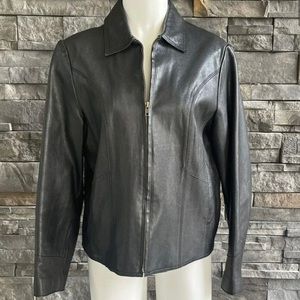 Vintage GAP Leather Jacket Moto Full Zip Coat Y2K Retro Women Sz Large Black